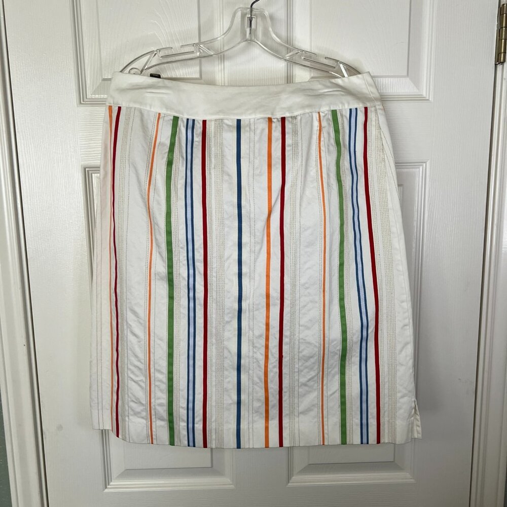 Vintage Liz Claiborne Rainbow Ribbon Striped White Skirt Size 12